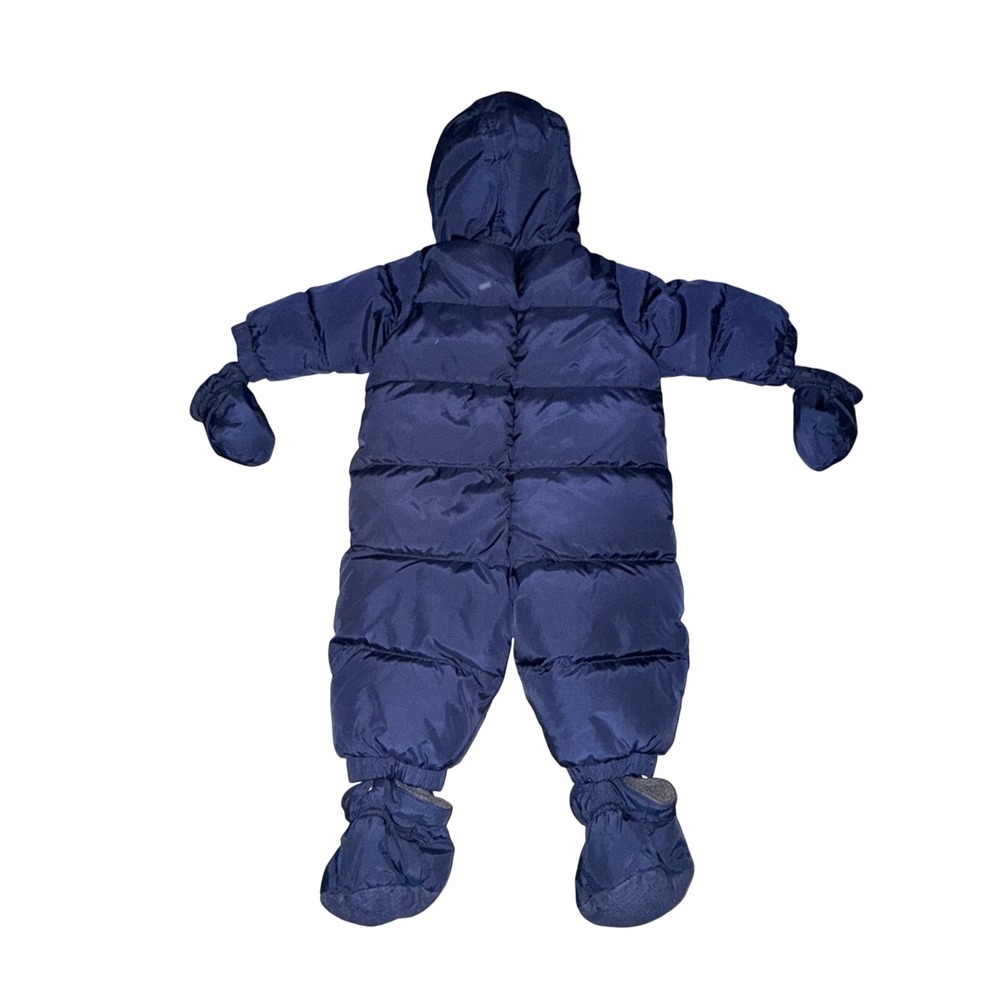 Baby Gap Puffer Bunting 6-12M Navy Blue Down Filled Fleece Lined Snowsuit Winter - Picture 2 of 4